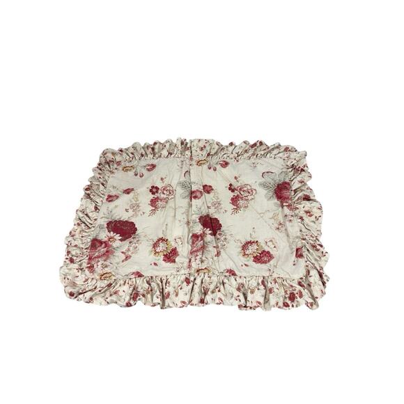 Waverly Home Fashions Vintage Red Cream Floral Ruffle KING Pillow Sham Cottage - Picture 3 of 7